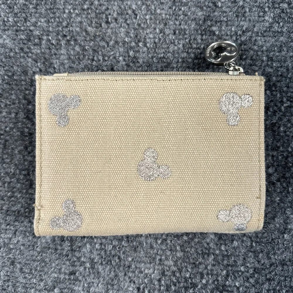 Vintage Disney Womans Wallet Cream Colored Canvas-Embroidered Mickey Mouse Ears